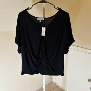 Anthropologie Eri & Ali NWT Women's Black Twist Front V-Neck Knit Top Size XS